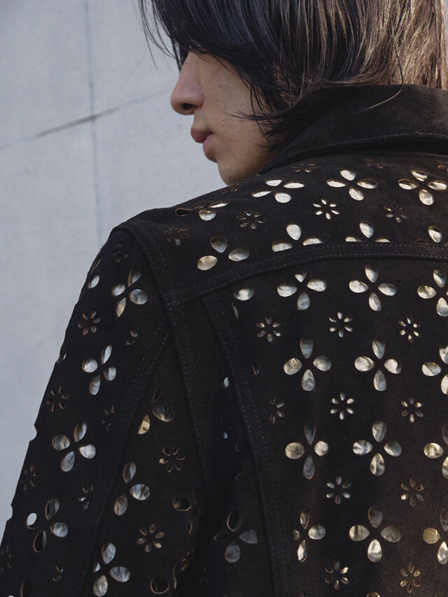 ジャケット・アウター MASU 22AW FLOWER-CUT LEATHER  JACKET 44 2022AW】 MASU (マス/エムエーエスユー) 