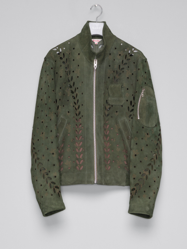 MASU "IVY HOLE LEATHER FLIGHT JACKET" - MOSS GREEN