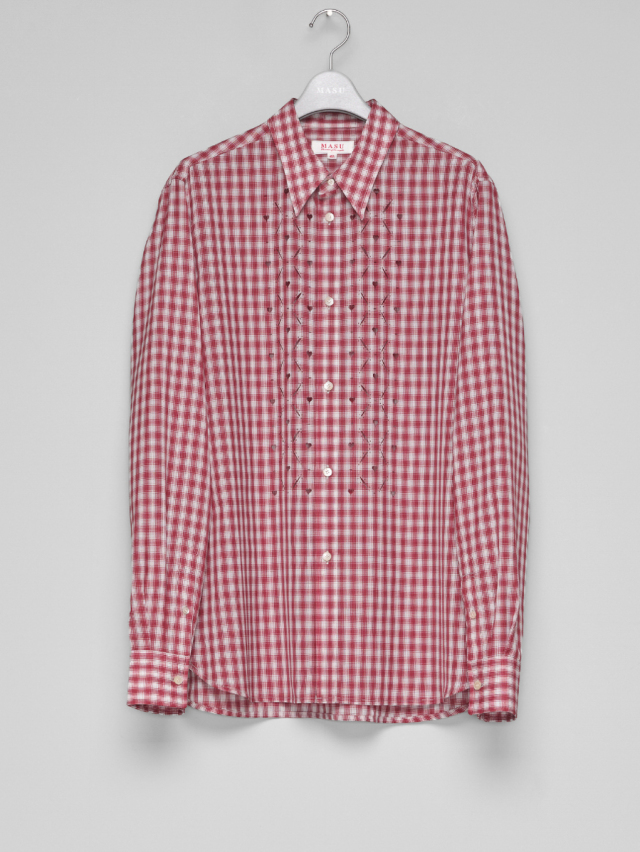 MASU "HEART HOLE PLAID SHIRT" - RED