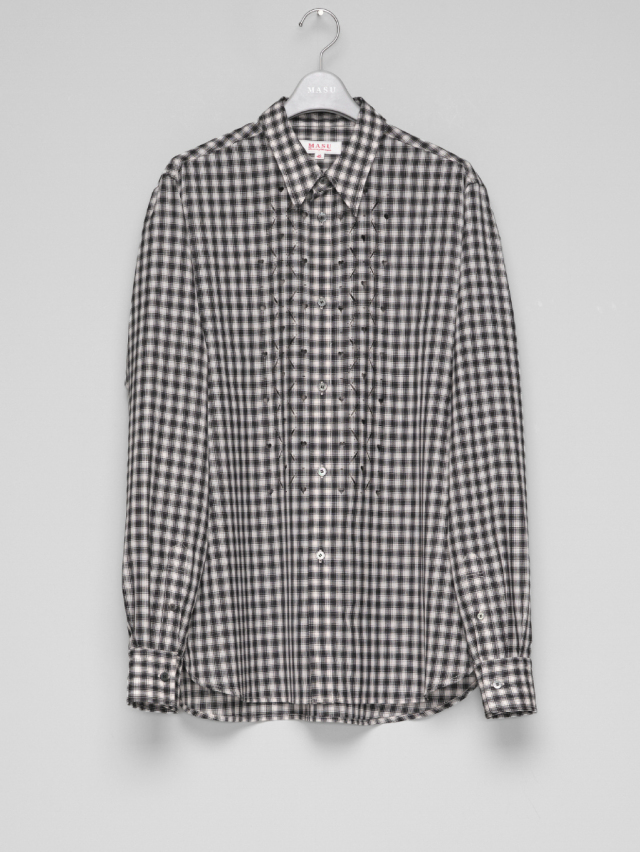 MASU "HEART HOLE PLAID SHIRT" - BLACK