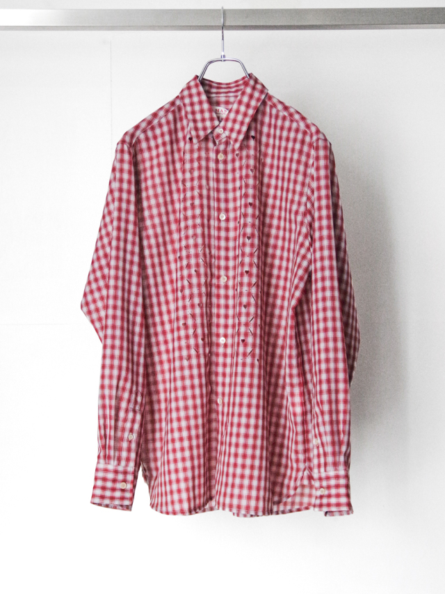 MASU "HEART HOLE PLAID SHIRT" - RED