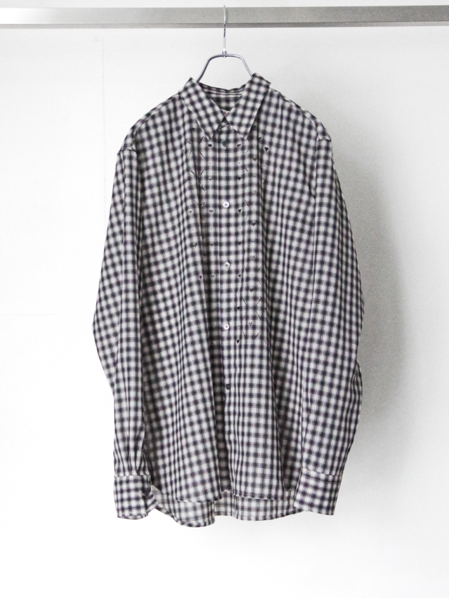 MASU "HEART HOLE PLAID SHIRT" - BLACK