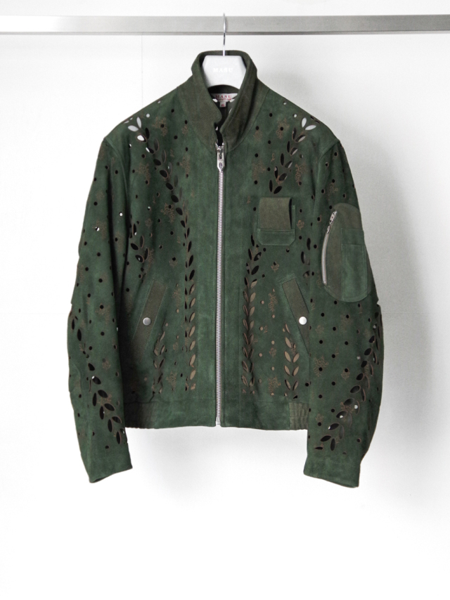 MASU "IVY HOLE LEATHER FLIGHT JACKET" - MOSS GREEN