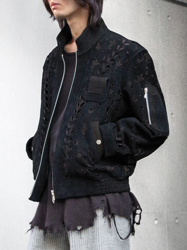 MASU "IVY HOLE LEATHER FLIGHT JACKET" - BLACK