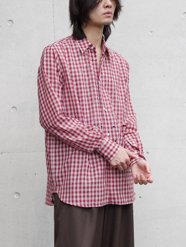 MASU "HEART HOLE PLAID SHIRT" - RED