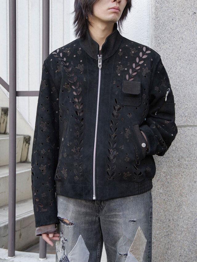MASU "IVY HOLE LEATHER FLIGHT JACKET" - BLACK