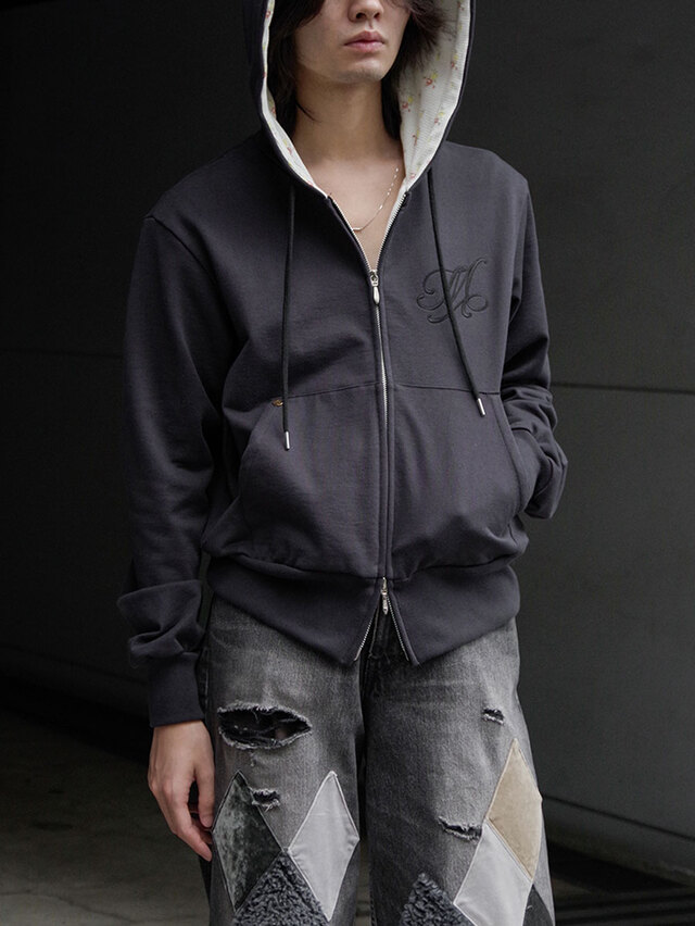 MASU "MB FLOWER ZIP-UP HOODIE" - BLACK