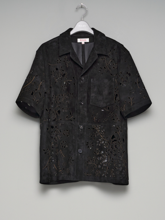 MASU "BANDANA HOLE LEATHER HALF SLEEVE SHIRT" - BLACK