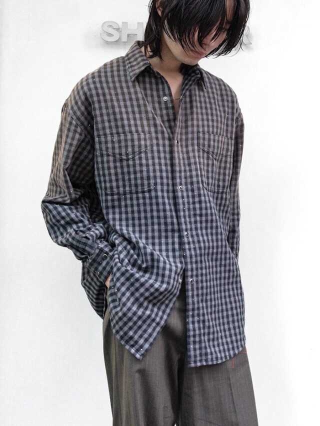 MASU "FADED SPARKLING PLAID SHIRT" - BLACK