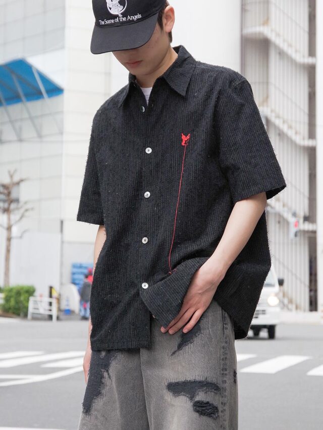 MASU "SHAGGY STRIPE HALF SLEEVE SHIRT" - BLACK