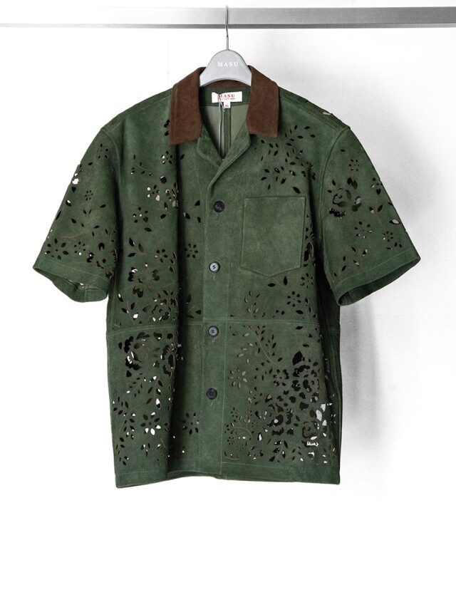 MASU "BANDANA HOLE LEATHER HALF SLEEVE SHIRT" - MOSS GREEN