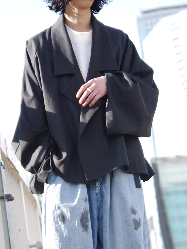 【21SS】my beautiful landlet (マイビューティフルランドレット)  "COTTON LYOCEL&LINEN CANVAS WIDE JACKET" ＜ジャケット＞ - BLACK