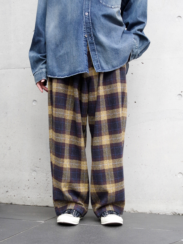 my beautiful landlet "Cotton Tweed Check Wide Easy Pants" - YELLOW