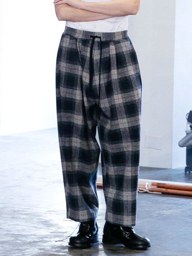 my beautiful landlet "Cotton Tweed Check Wide Easy Pants" - GRAY