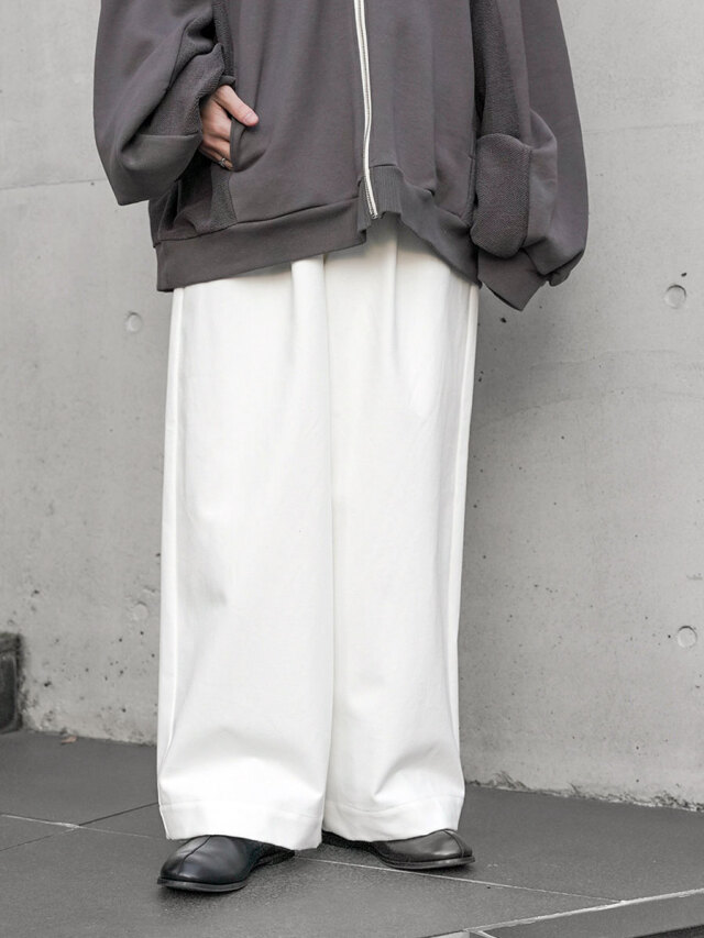BELVET Classic Rigid Tuck pants -Bl タック ズボン
