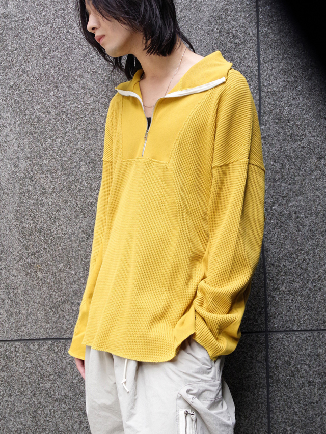 my beautiful landlet "WAFFLE HALF ZIP PULLOVER" - YELLOW