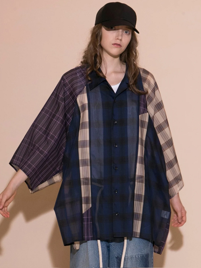 my beautiful landlet "ORGANDY CHECK RAGLAN SHORT SLEEVE SHIRT"