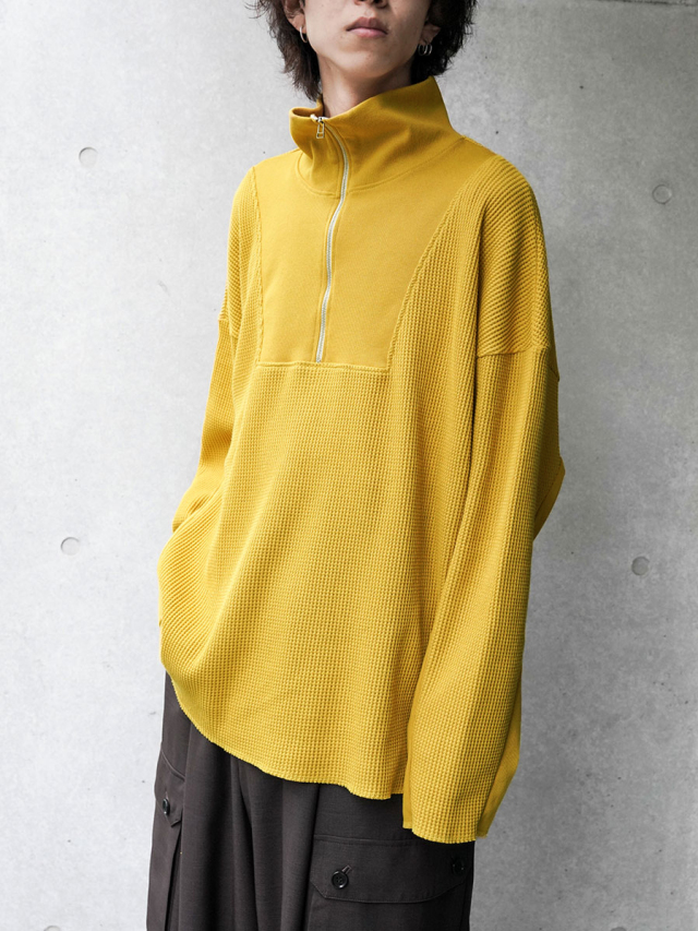 my beautiful landlet "WAFFLE HALF ZIP PULLOVER" - YELLOW