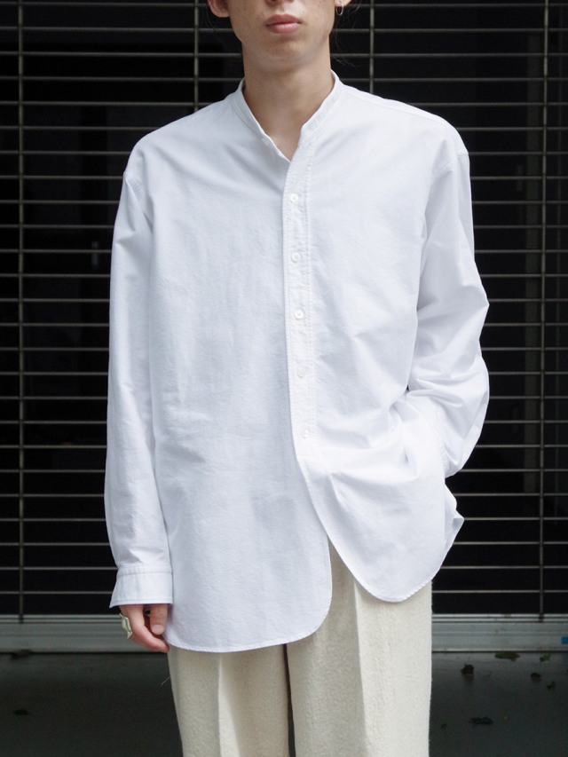 RAKINES "GARMENT DYE OXFORD / BAND COLLAR SHIRT" - WHITE