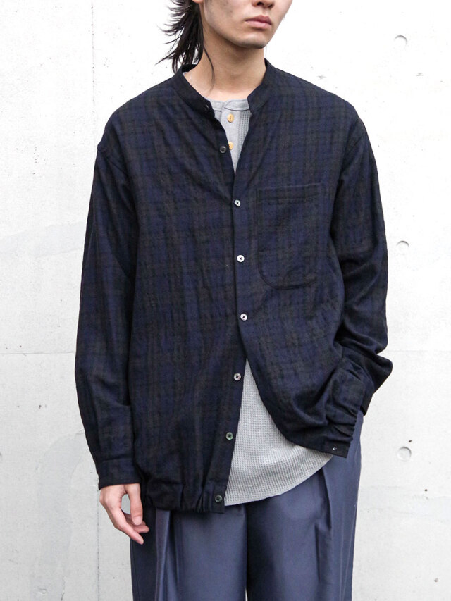 RAKINES "Refine tartan - Pierre BAND COLLAR SHIRT" - BLACK WATCH