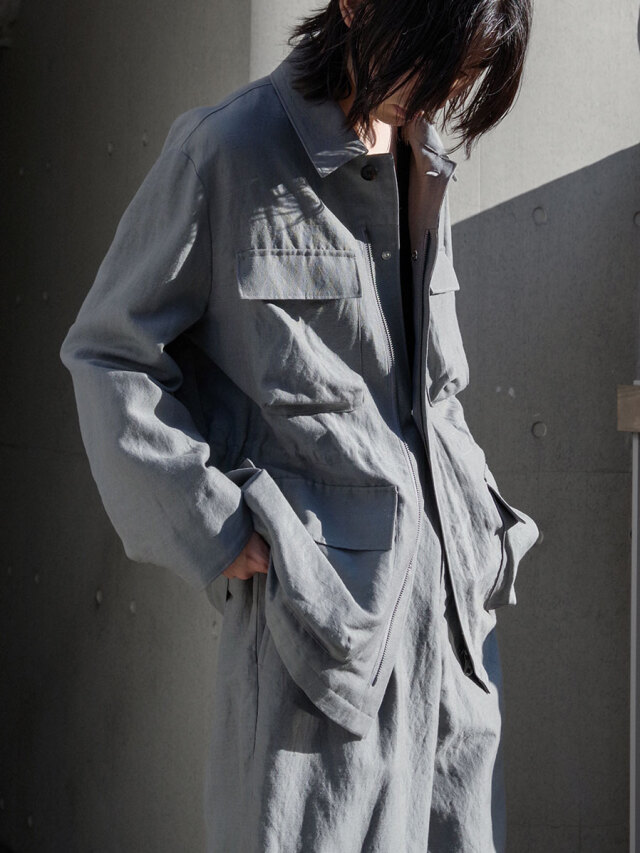 RAKINES "Wool linen washer - Blind" MILITARY JACKET - Steel