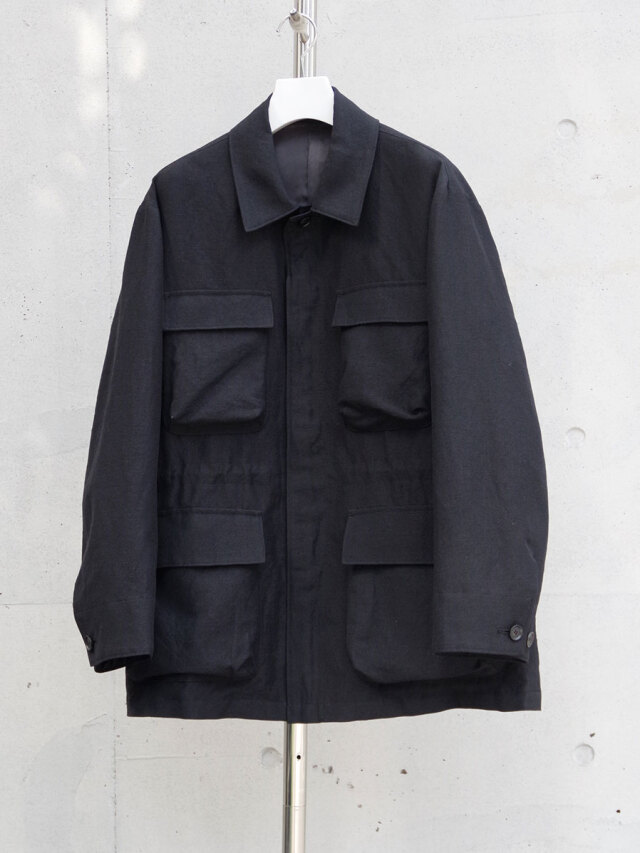 RAKINES "Wool linen washer - Blind" MILITARY JACKET - Sumi Kuro
