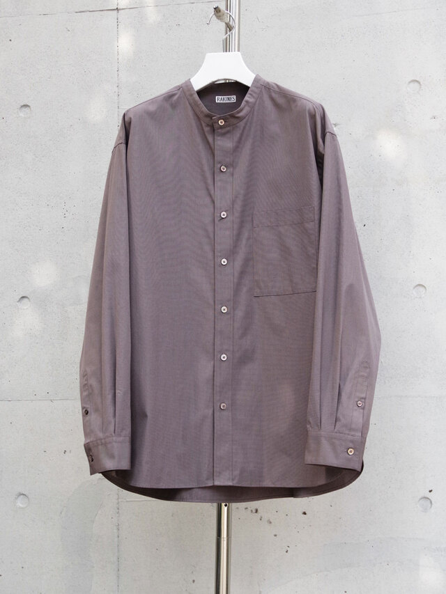 RAKINES "Trinity Chambray - Reiziger" BAND COLLAR SHIRT - Smoke Oak