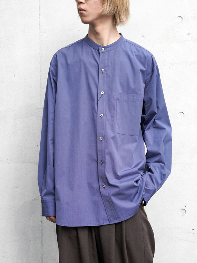 RAKINES "Trinity Chambray - Reiziger" BAND COLLAR SHIRT - Ultra Marine