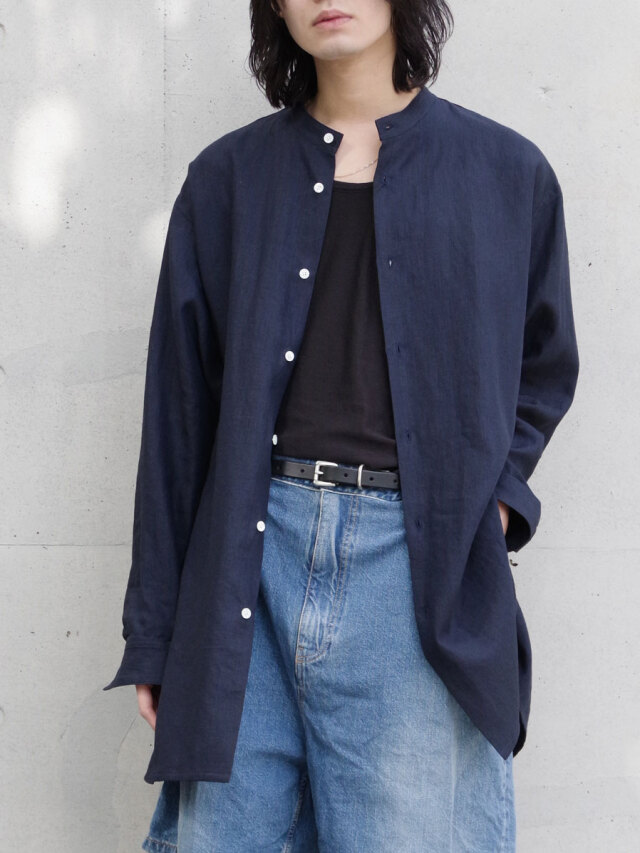 RAKINES "High count fine linen - Ethnic shirt" - Navy blue