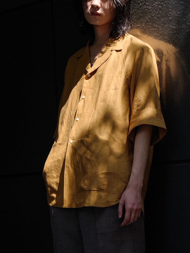 RAKINES "High count fine linen - Open collar shirt" - Marigold