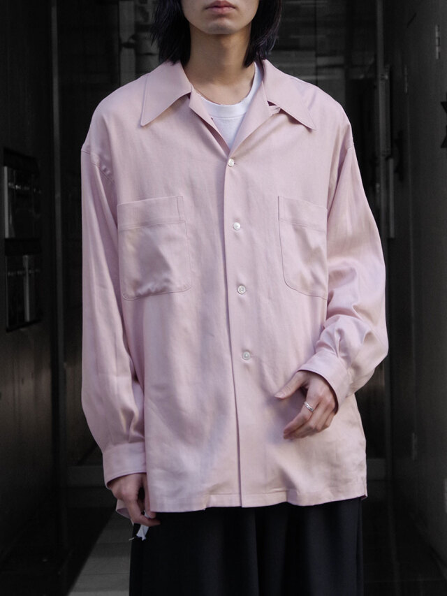 RAKINES "R×L Oxford - Danny OPEN COLLAR SHIRT" - OLD ROSE