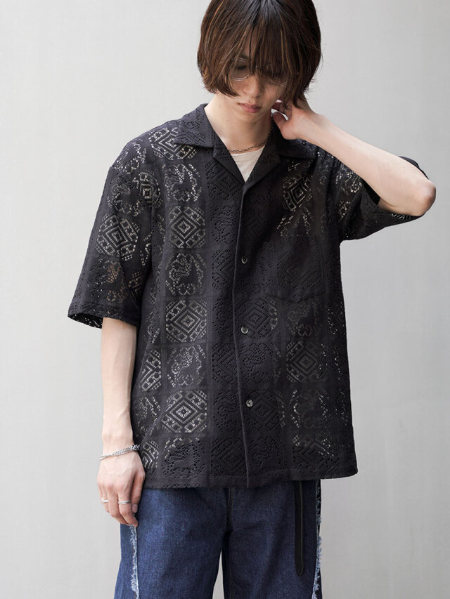 Sasquatchfabrix. "JAH LION LACE H/S OC SHIRT" - BLACK