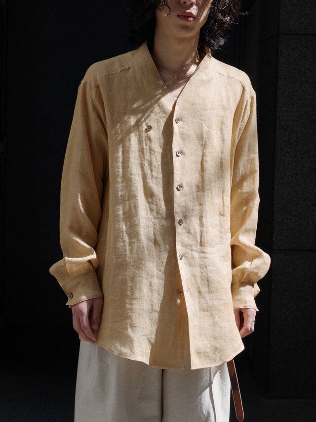 Sasquatchfabrix. "LINEN WA-NECK BIG SHIRT" - BEIGE