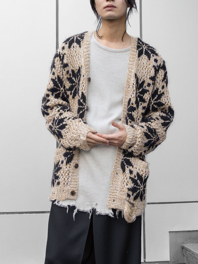 BED J.W. FORD "Snow Pattern Cardigan" - Beige