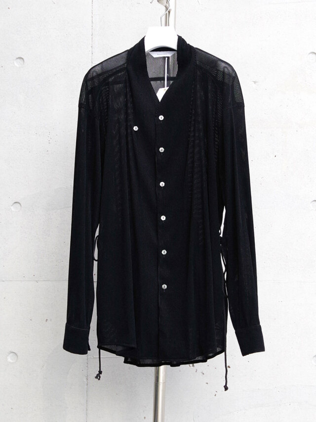 Sasquatchfabrix. "VELVET MESH WA-NECK SHIRT" - BLACK