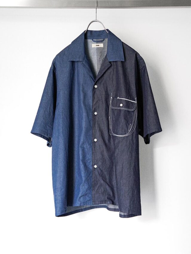 EMAM "Design stitch open collar shirt" - INDIGO DENIM