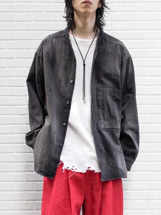 ANCELLM "DENIM BAND COLLAR SHIRT" - BLACK