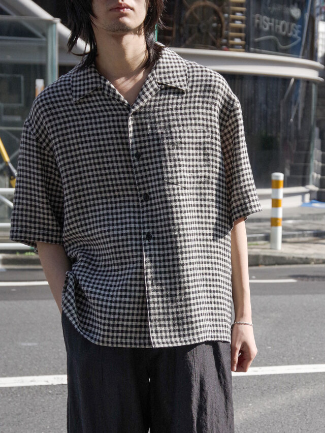 soe "H/S Opencollar Shirt" - OFF WHITE/BLACK