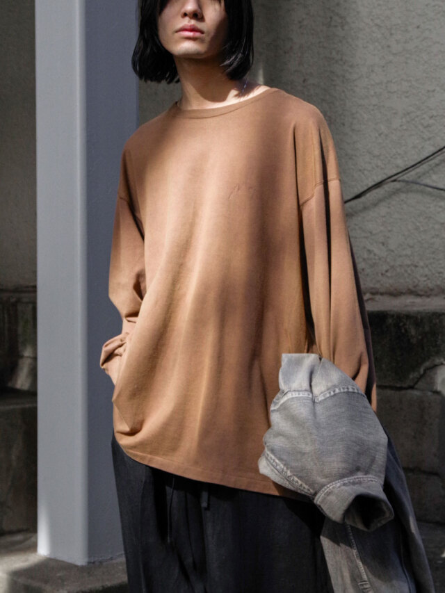 ANCELLM "UNEVENNESS LS T-SHIRT" - BROWN