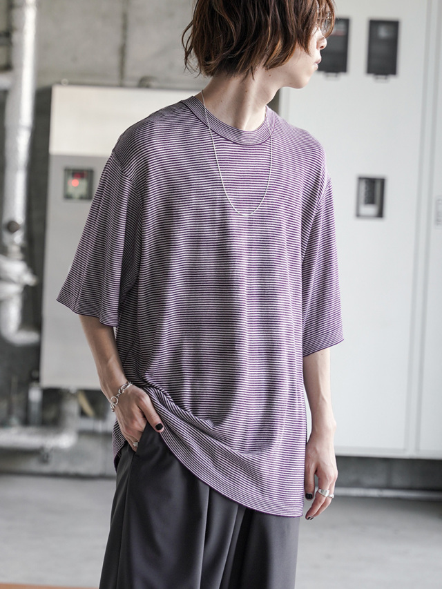 URU "SHORT SLEEVE KNIT" - ECRU×D.PURPLE