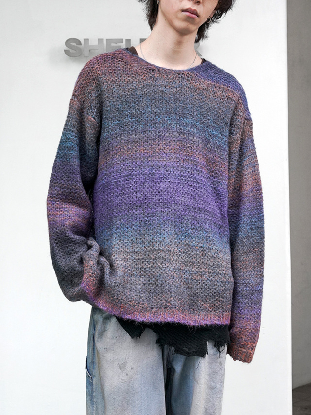 URU "CREW NECK KNIT" - CHARCOAL×ORANGE