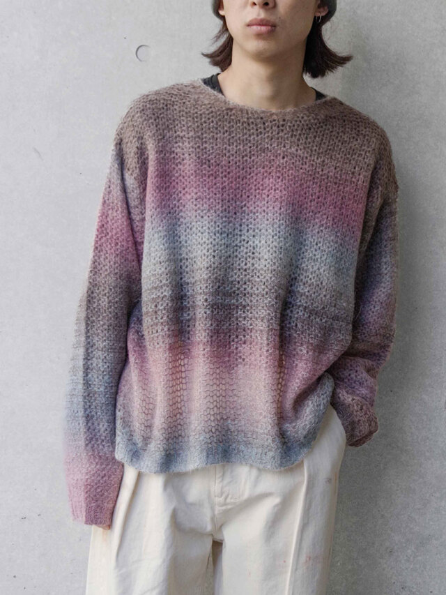 URU "CREW NECK KNIT" - GRAY×PINK