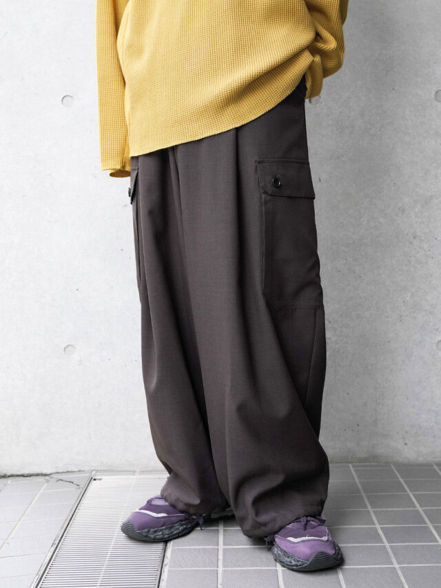 VOAAOV "Summer Wool Like Wide Cargo Pants"