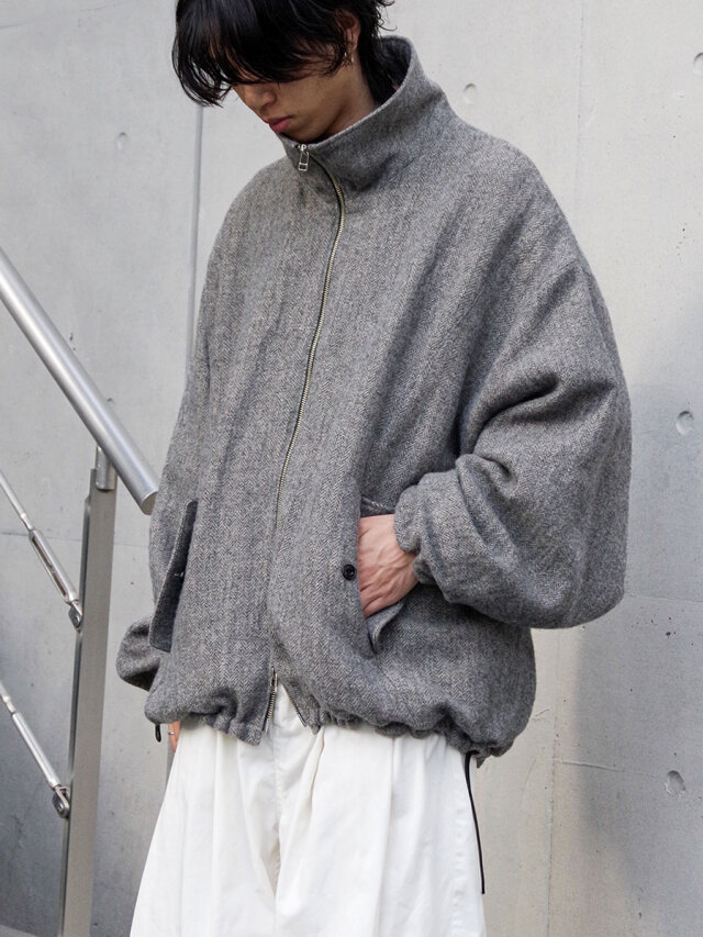 VOAAOV "WOOL LINEN HERRINGBONE Blouson" - GRAY