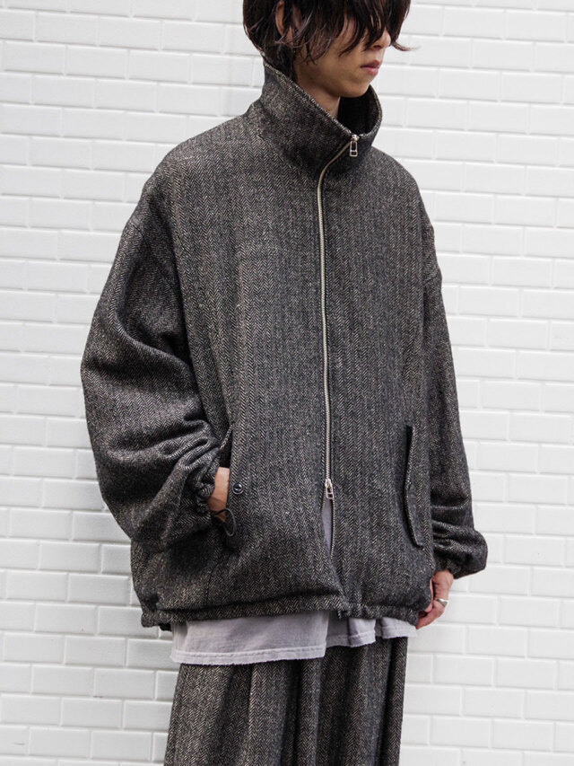 VOAAOV "WOOL LINEN HERRINGBONE Blouson" BLACK