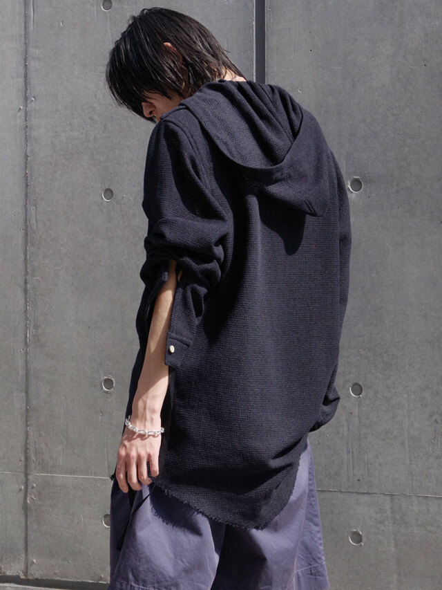 BED J.W. FORD 25ss スキッパーフードシャツ BED j.w. FORD Garment-dye Hooded Shirts(Black) | bed j.w. ford