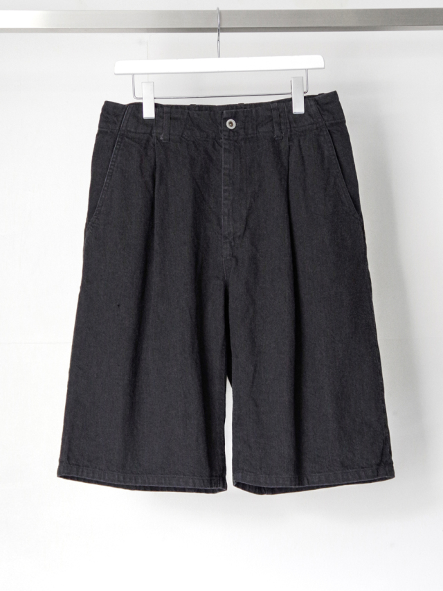 VOAAOV "BLACK DENIM WIDE SHORT PANTS" - OW