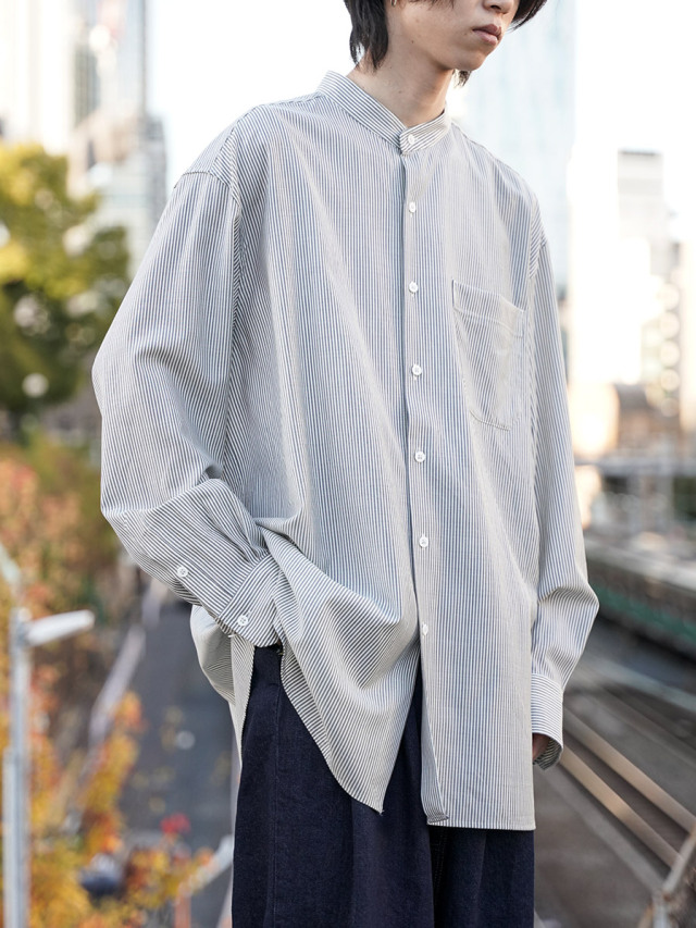 YOKO SAKAMOTO "BAND COLLAR SHIRT" - BLACK STRIPE