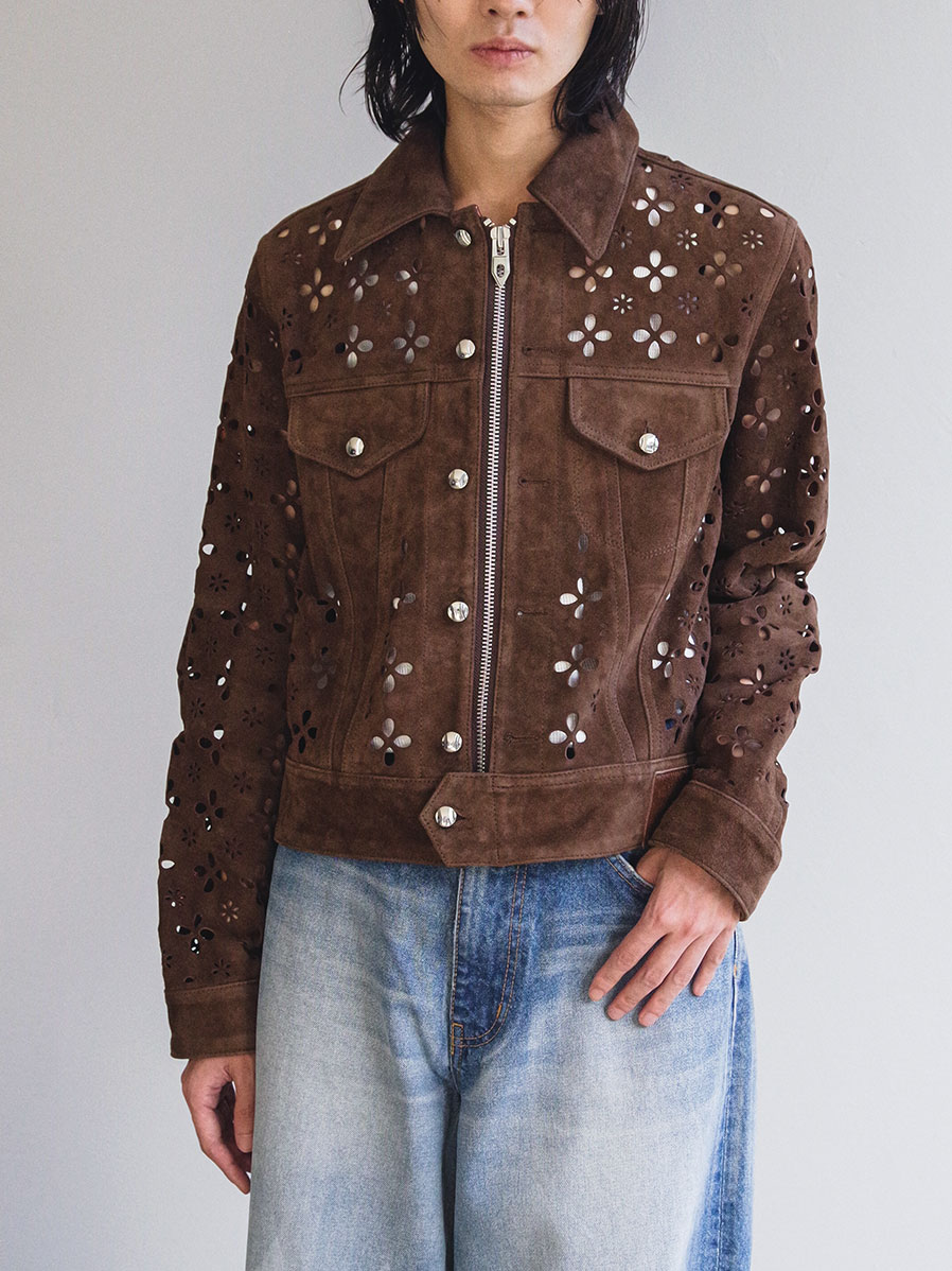 MASU "FLOWER HOLE LEATHER JACKET" - BROWN