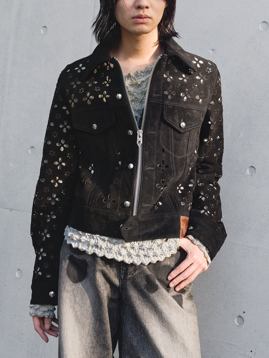 MASU "FLOWER HOLE LEATHER JACKET" - BLACK